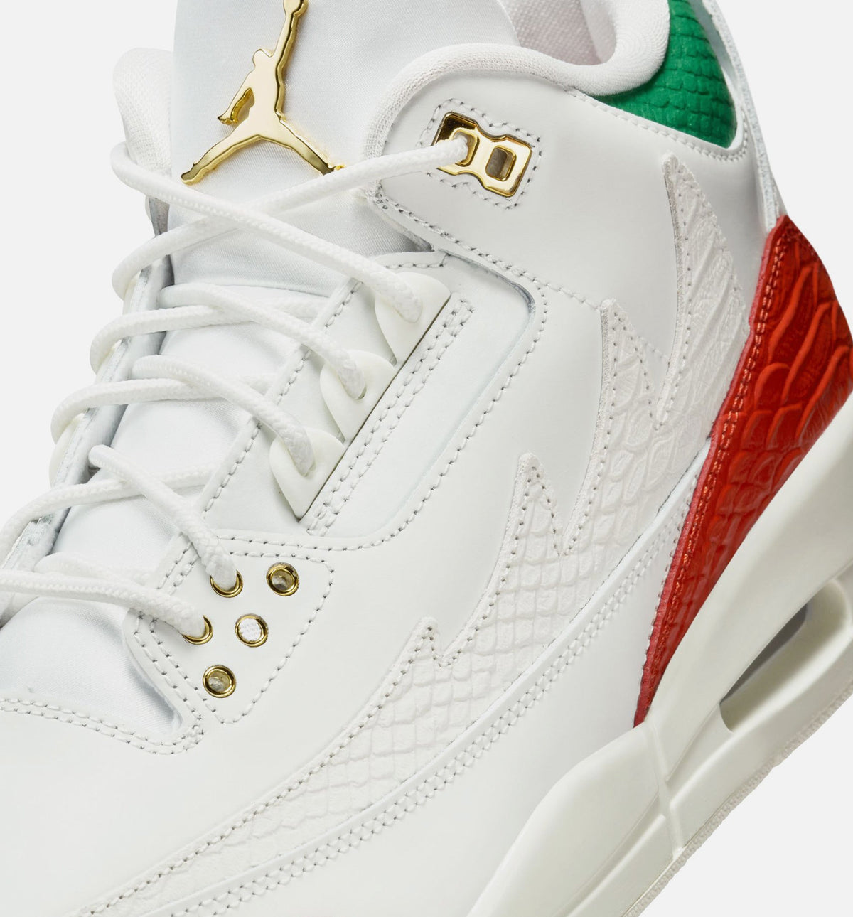 Air Jordan 3 Retro El Vuelo 男士休闲运动鞋 - 峰顶白/松绿/龙红/金属金