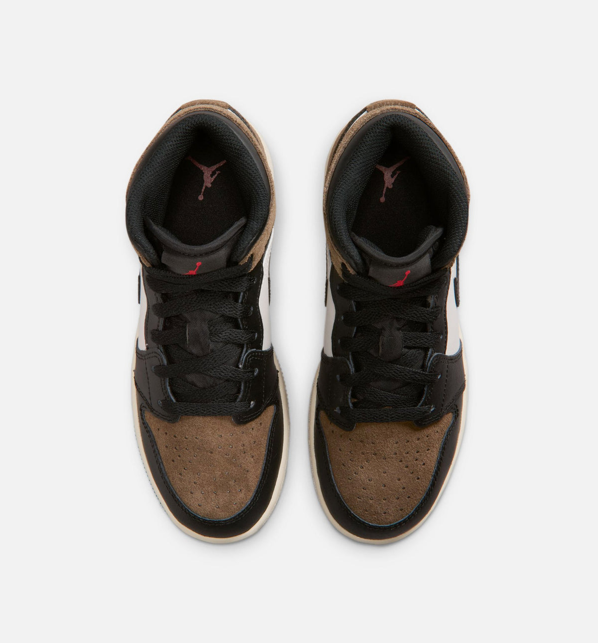 Air Jordan 1 Mid 大童休闲运动鞋 - 黑/幻影白/帕洛米诺/校队红