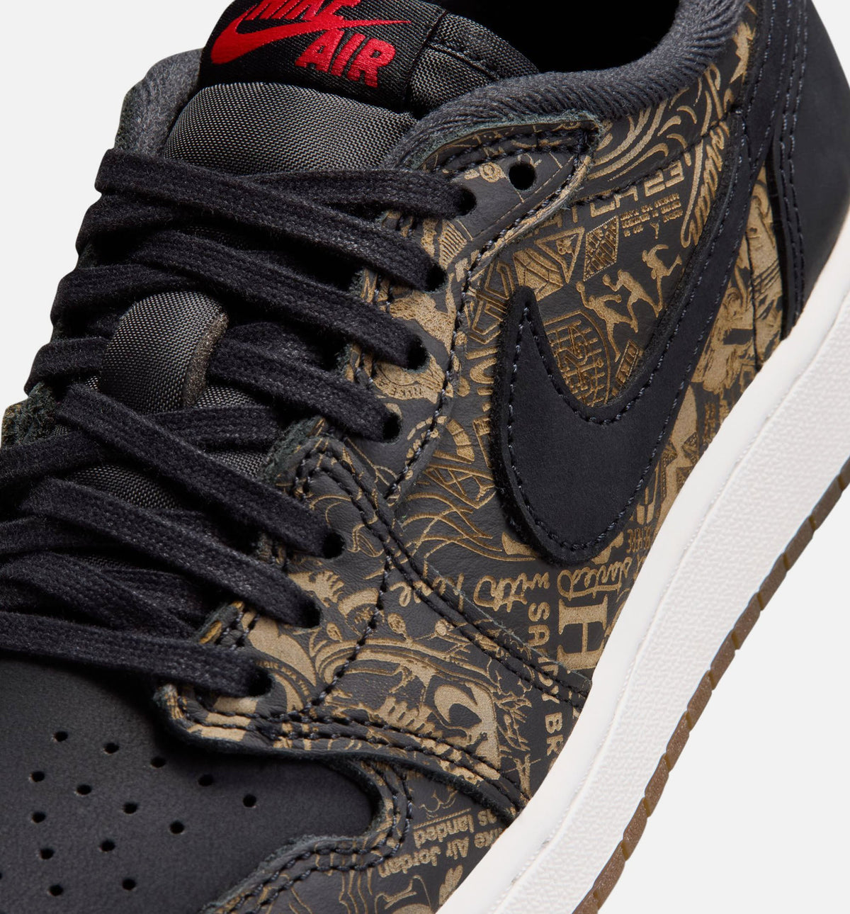 Air Jordan 1 Retro Low OG Laser 大童休闲运动鞋 - 黑/校队红/峰顶白