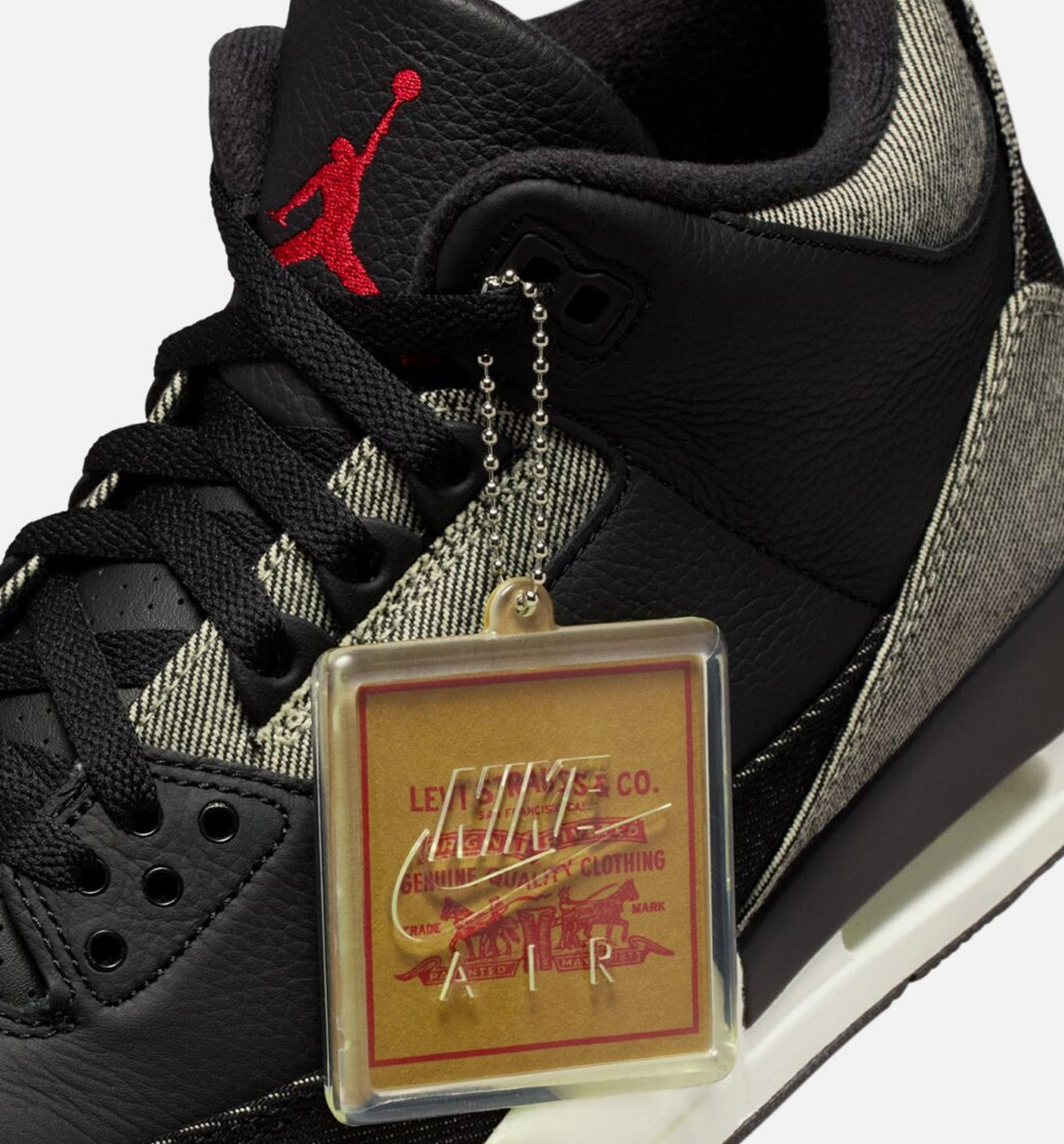 Air Jordan 3 x Levi's Black and White 男士休闲运动鞋 - 丹宁色/黑色/健身红