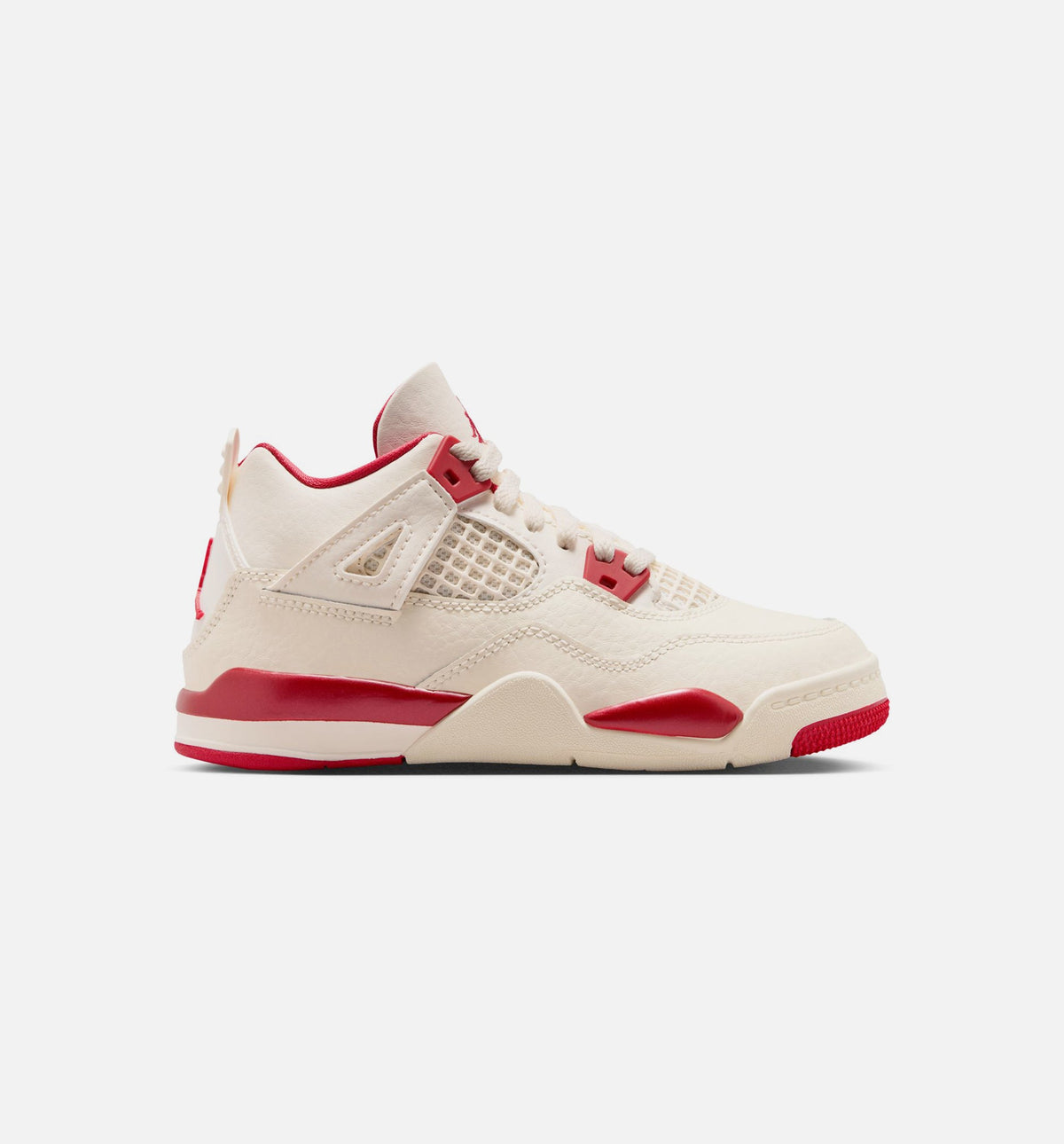Air Jordan 4 Retro Valentine's Day 学龄前儿童休闲运动鞋 - 浅象牙白/塞拉红/浓红