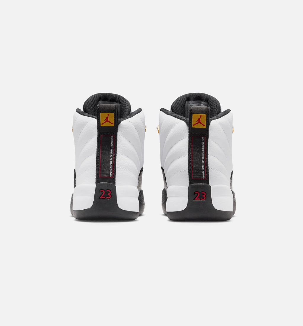 Air Jordan 12 Retro Taxi 学龄前儿童休闲运动鞋 - 白色/黑色/出租车黄