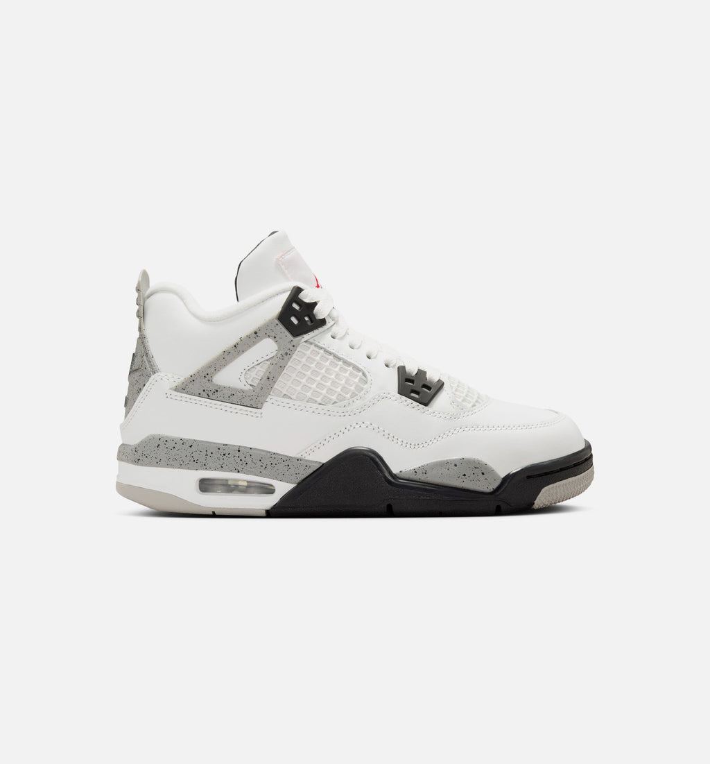 Air Jordan 4 Retro White Cement 大童休闲运动鞋 - 峰会白/火焰红/水泥灰/黑色