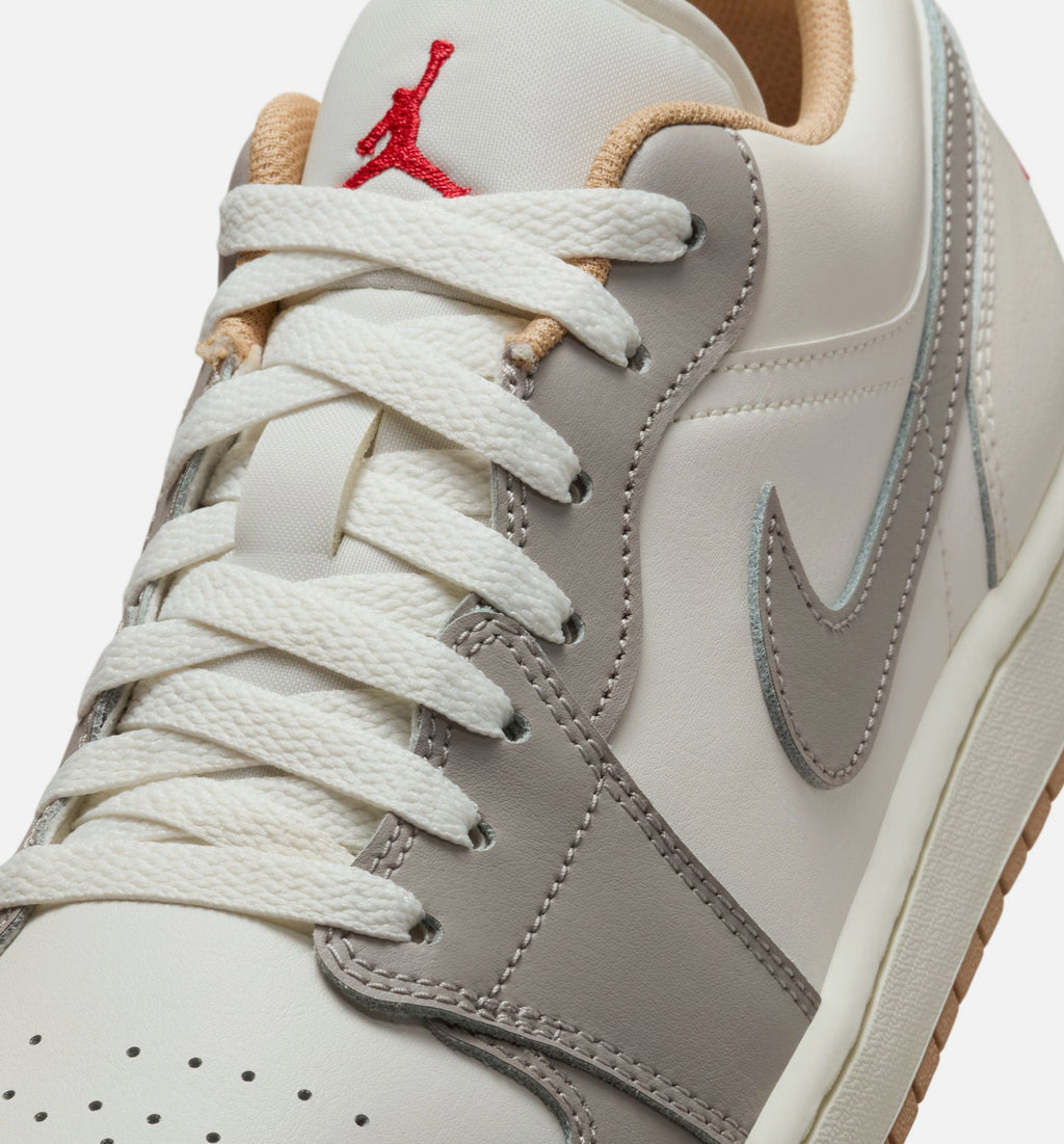 Air Jordan 1 Low 男士休闲运动鞋 - 帆白/火焰红/学院灰/麻色