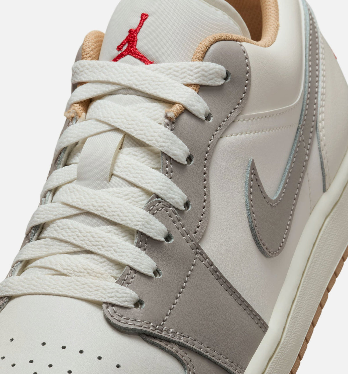 Air Jordan 1 Low 男士休闲运动鞋 - 帆白/火焰红/学院灰/麻色