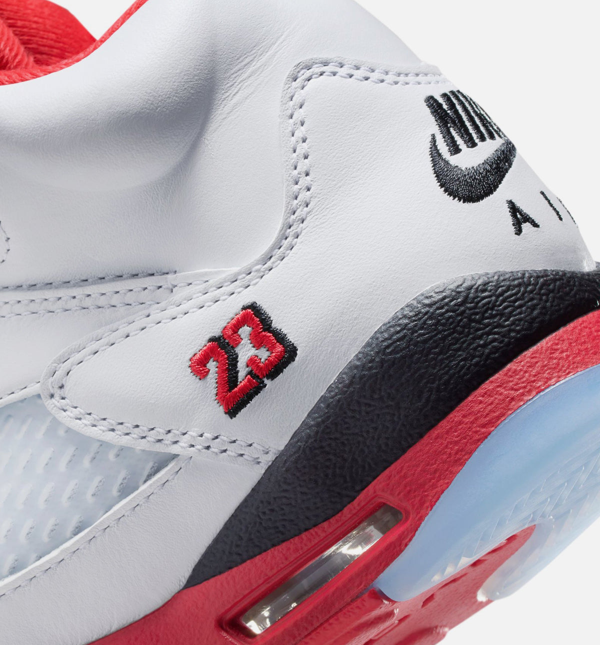 Air Jordan 5 Retro Fire Red 大童休闲运动鞋 - 白色/火焰红/黑色