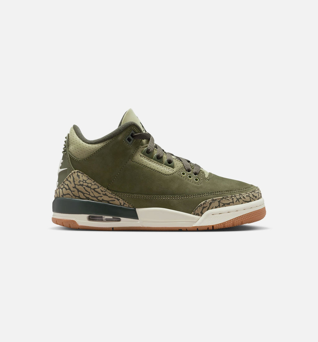 Air Jordan 3 Retro 大童休闲运动鞋 - 中橄榄绿/红杉绿/帆白