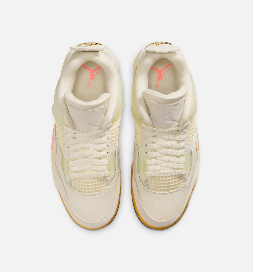 Air Jordan 4 Retro Birds of Paradise 女子休闲运动鞋 - 椰奶白/金属金/亮芒果橙