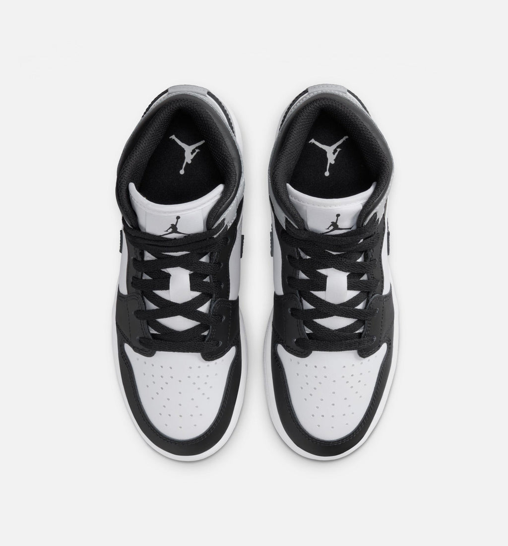 Air Jordan 1 Mid 大童休闲运动鞋 - 白/浅烟灰/黑
