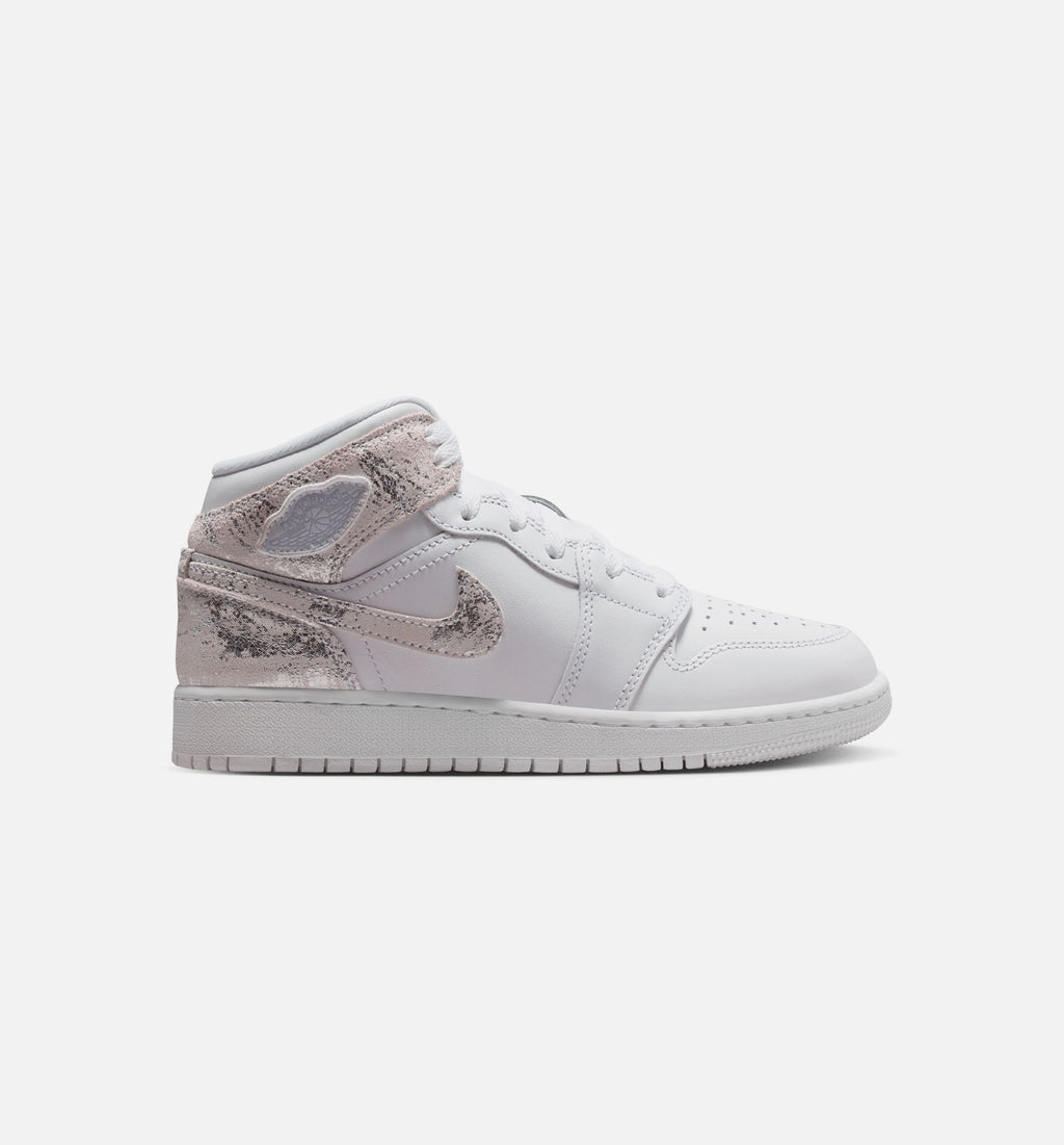 Air Jordan 1 Mid SE 大童休闲运动鞋 - 白/原野银