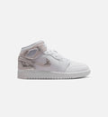 Air Jordan 1 Mid SE 大童休闲运动鞋 - 白/原野银