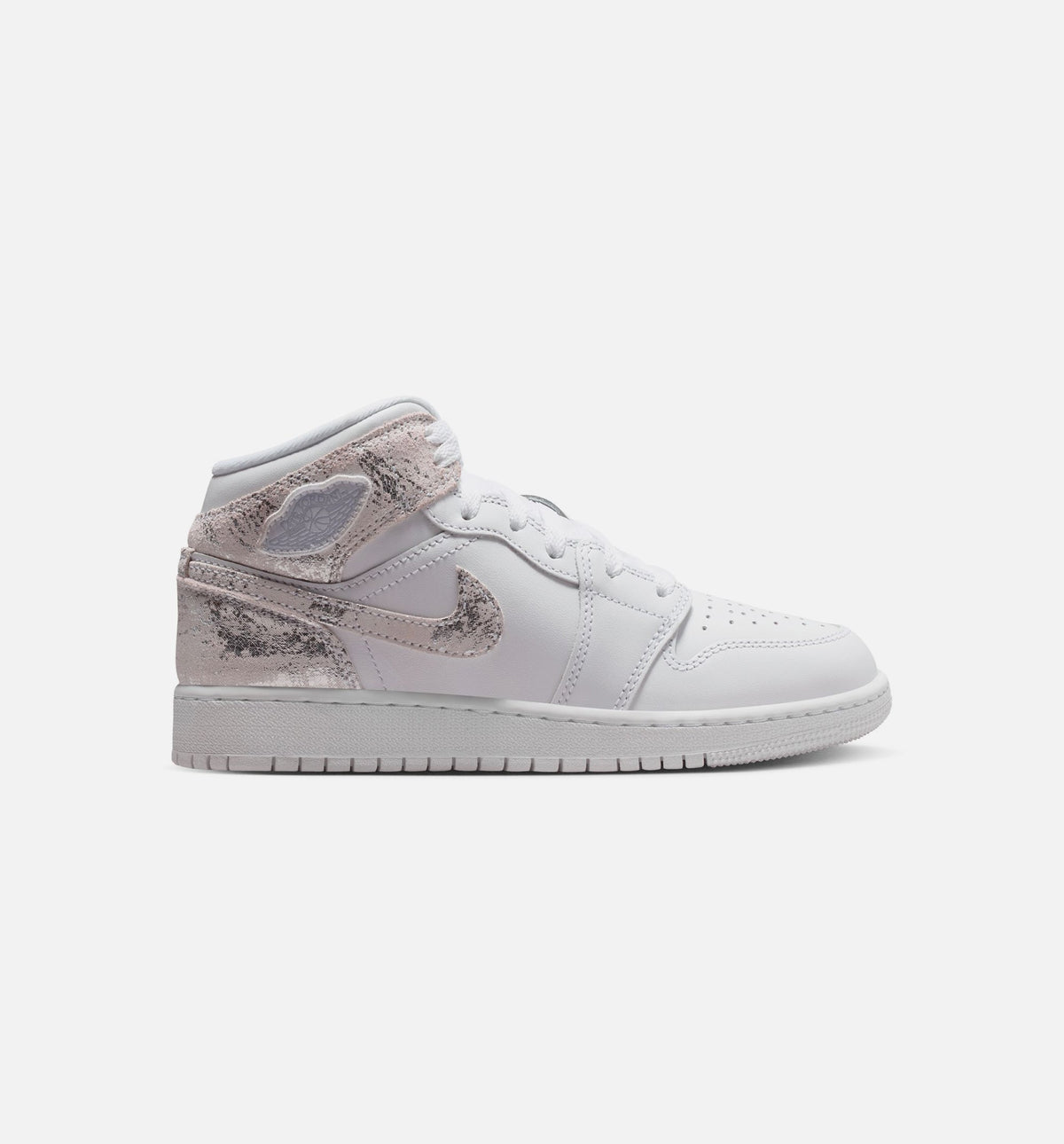 Air Jordan 1 Mid SE 大童休闲运动鞋 - 白/原野银