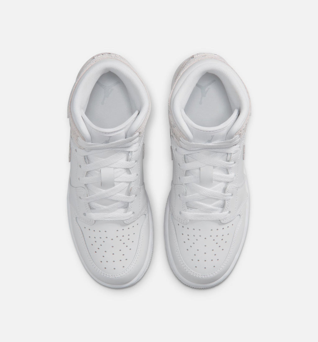 Air Jordan 1 Mid SE 大童休闲运动鞋 - 白/原野银