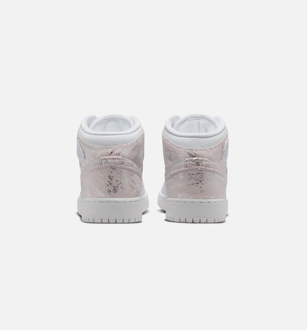 Air Jordan 1 Mid SE 大童休闲运动鞋 - 白/原野银