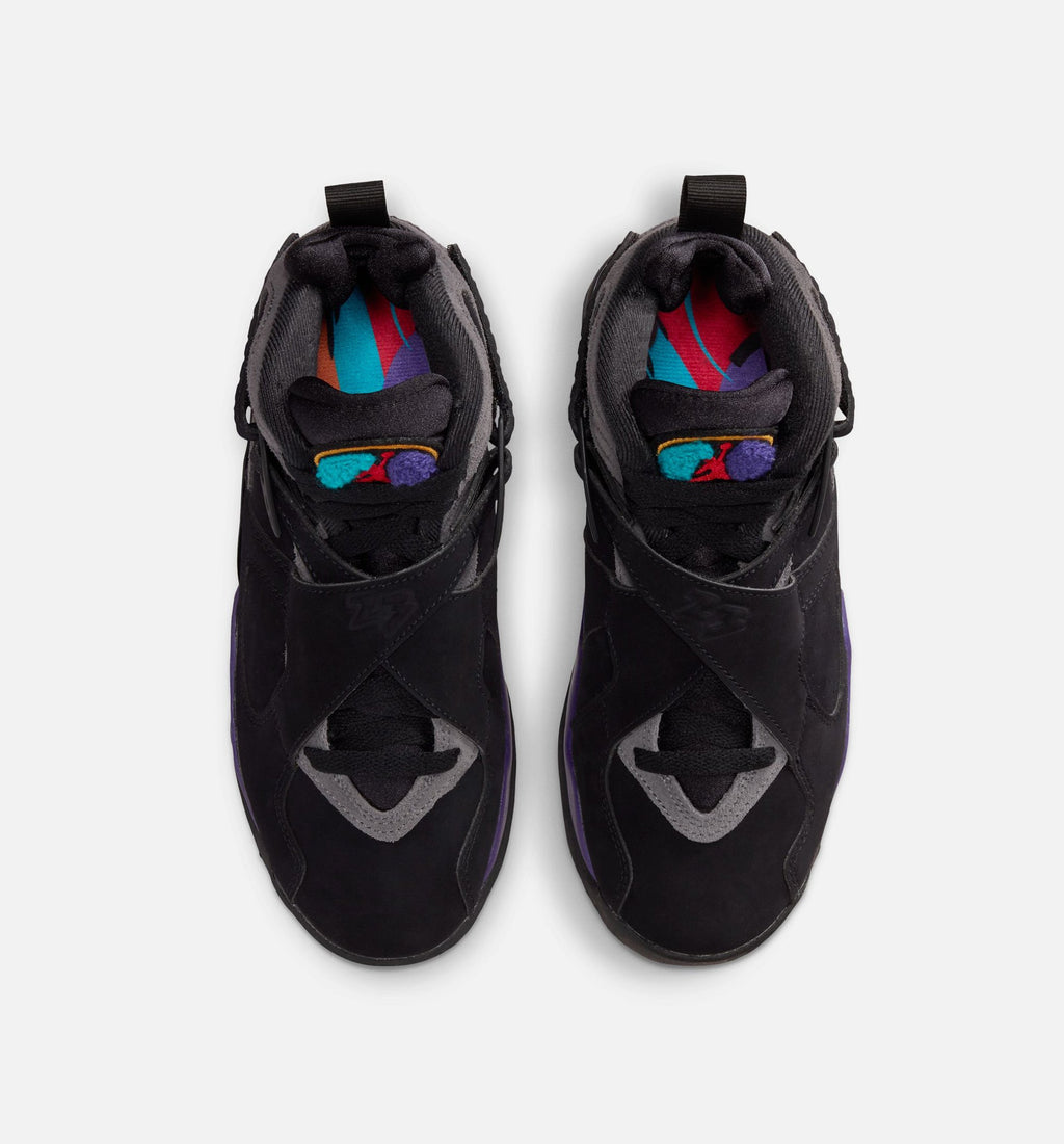 Air Jordan 8 Retro Aqua 大童休闲运动鞋 - 黑色/多色/亮康科德紫