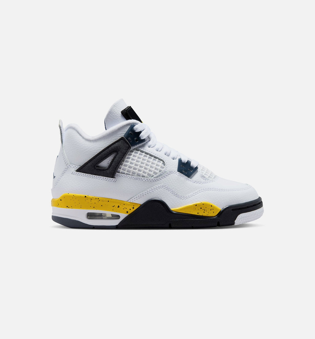 Air Jordan 4 Retro Rare Air Tour Yellow 大童休闲运动鞋 - 白色/深蓝灰/黑色/巡游黄