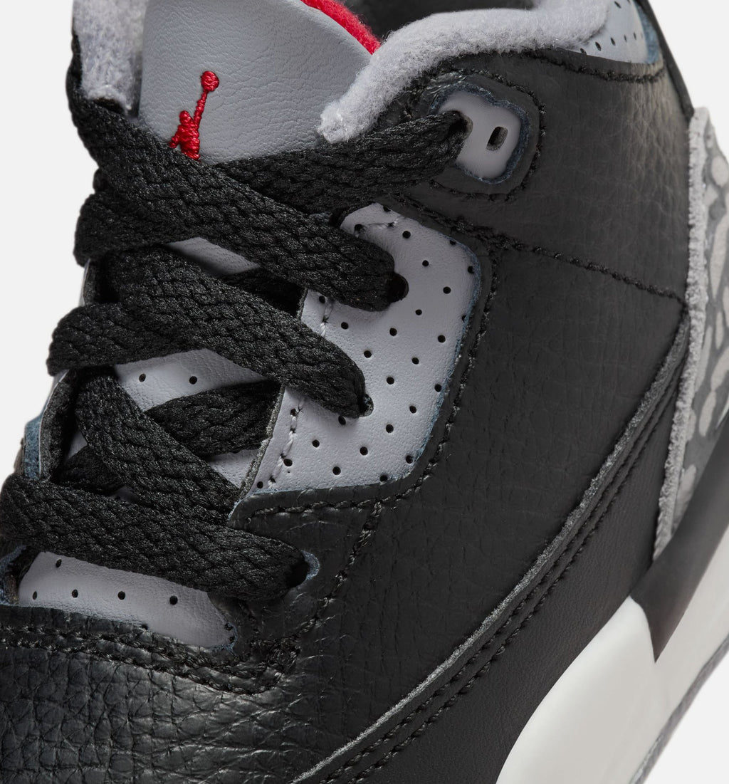 Air Jordan 3 Retro Black Cement 婴幼童休闲鞋 - 黑/火焰红/水泥灰