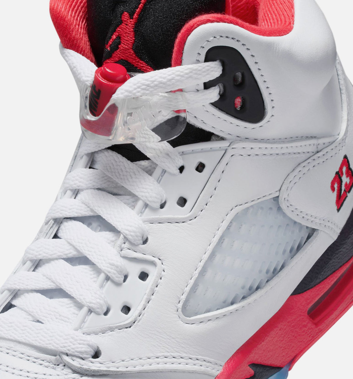 Air Jordan 5 Retro Fire Red 大童休闲运动鞋 - 白色/火焰红/黑色