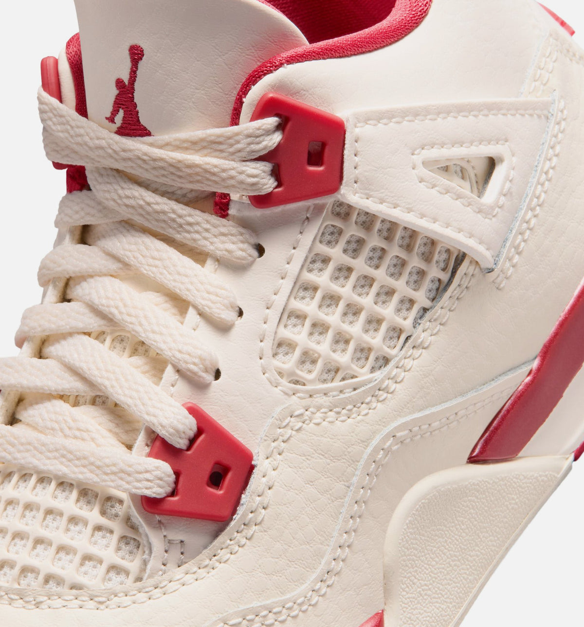 Air Jordan 4 Retro Valentine's Day 学龄前儿童休闲运动鞋 - 浅象牙白/塞拉红/浓红