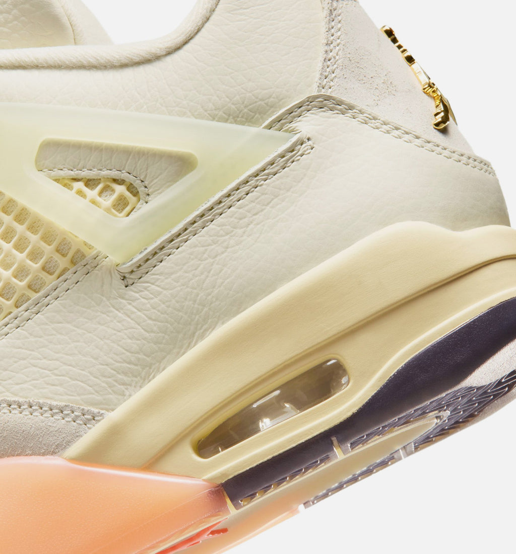 Air Jordan 4 Retro Birds of Paradise 女子休闲运动鞋 - 椰奶白/金属金/亮芒果橙