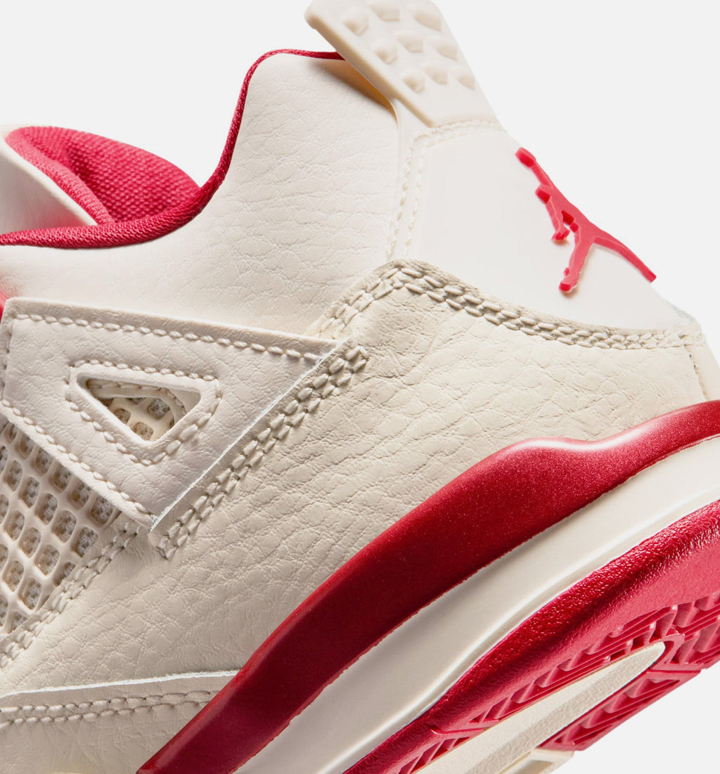 Air Jordan 4 Retro Valentine's Day 学龄前儿童休闲运动鞋 - 浅象牙白/塞拉红/浓红