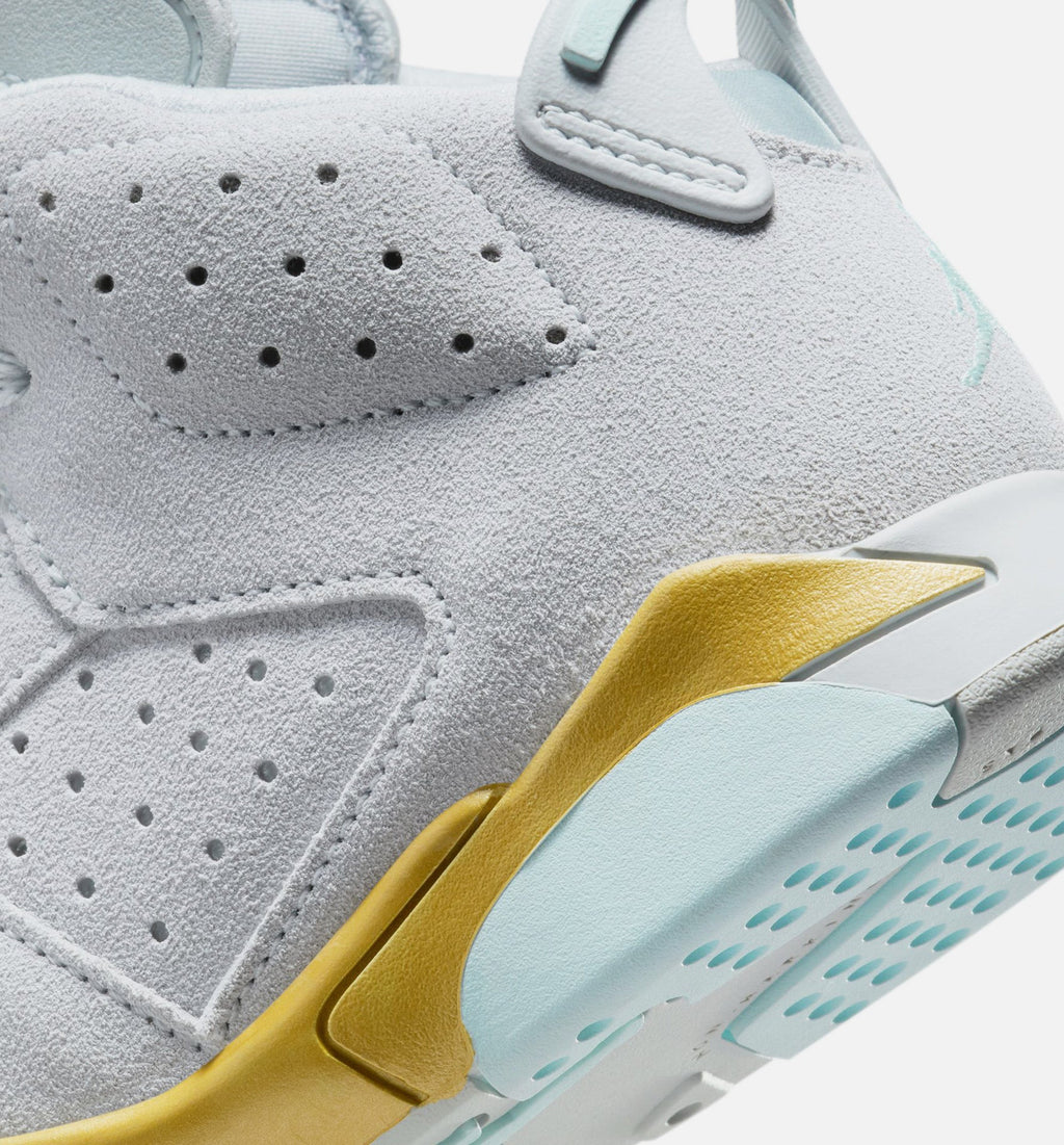 Air Jordan 6 Retro Pearl 学龄前儿童休闲运动鞋 - 纯铂金色/冰川蓝/金属金