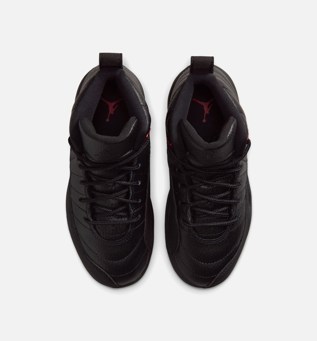 Air Jordan 12 Retro Bloodline 学龄前儿童休闲运动鞋 - 黑色/校队红