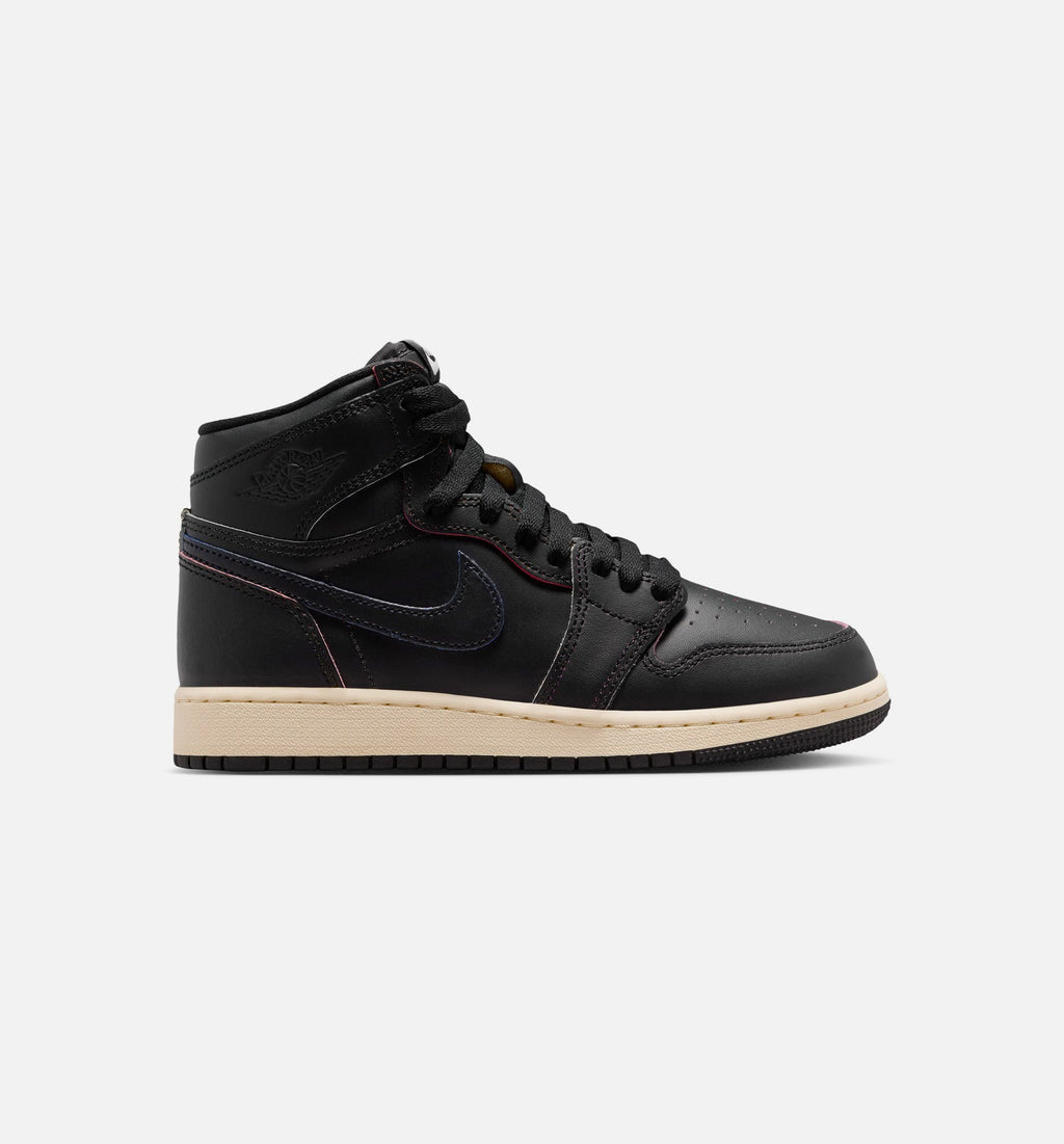 Air Jordan 1 Retro High OG 大童休闲运动鞋 - 黑/亚麻色