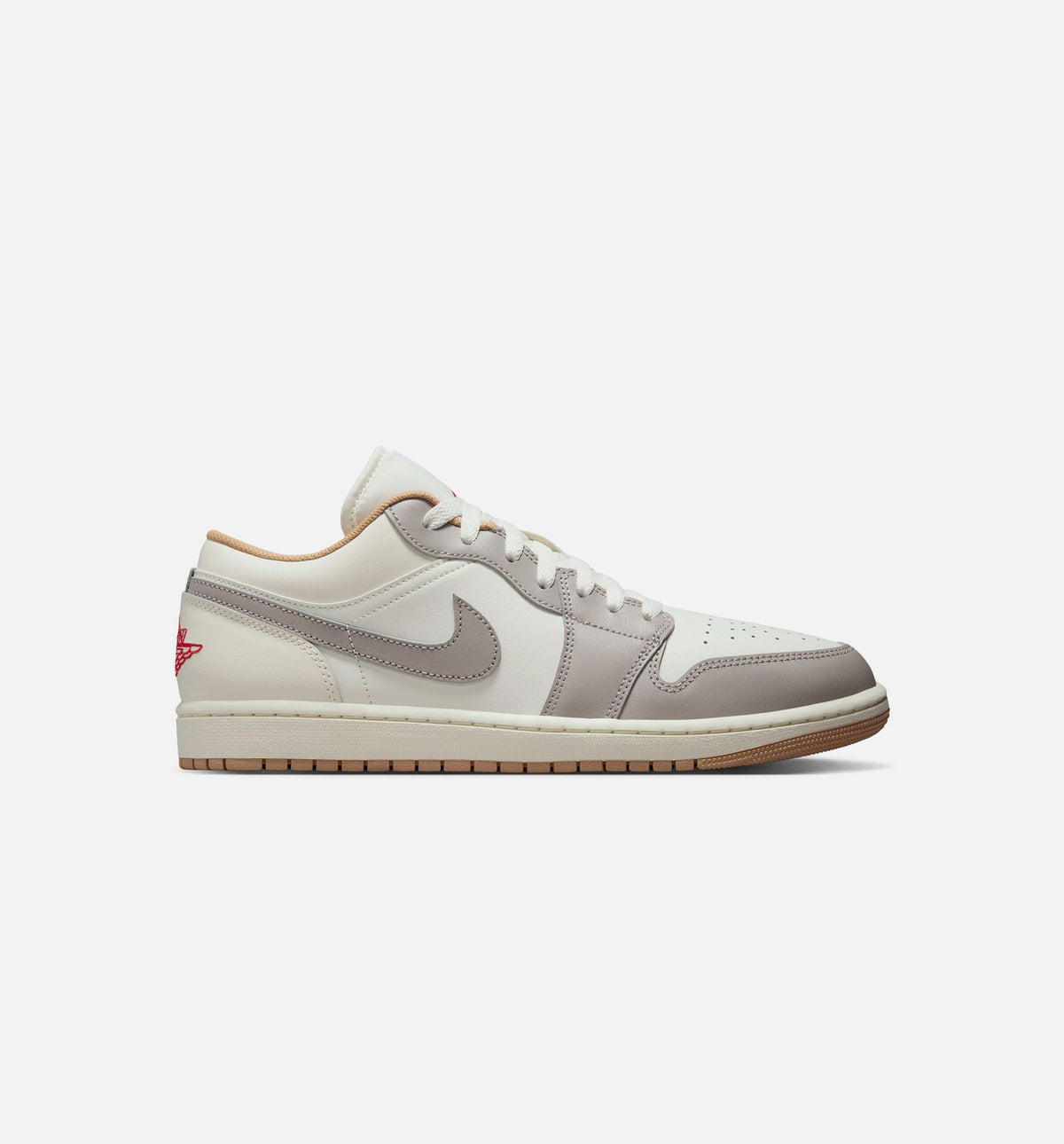 Air Jordan 1 Low 男士休闲运动鞋 - 帆白/火焰红/学院灰/麻色