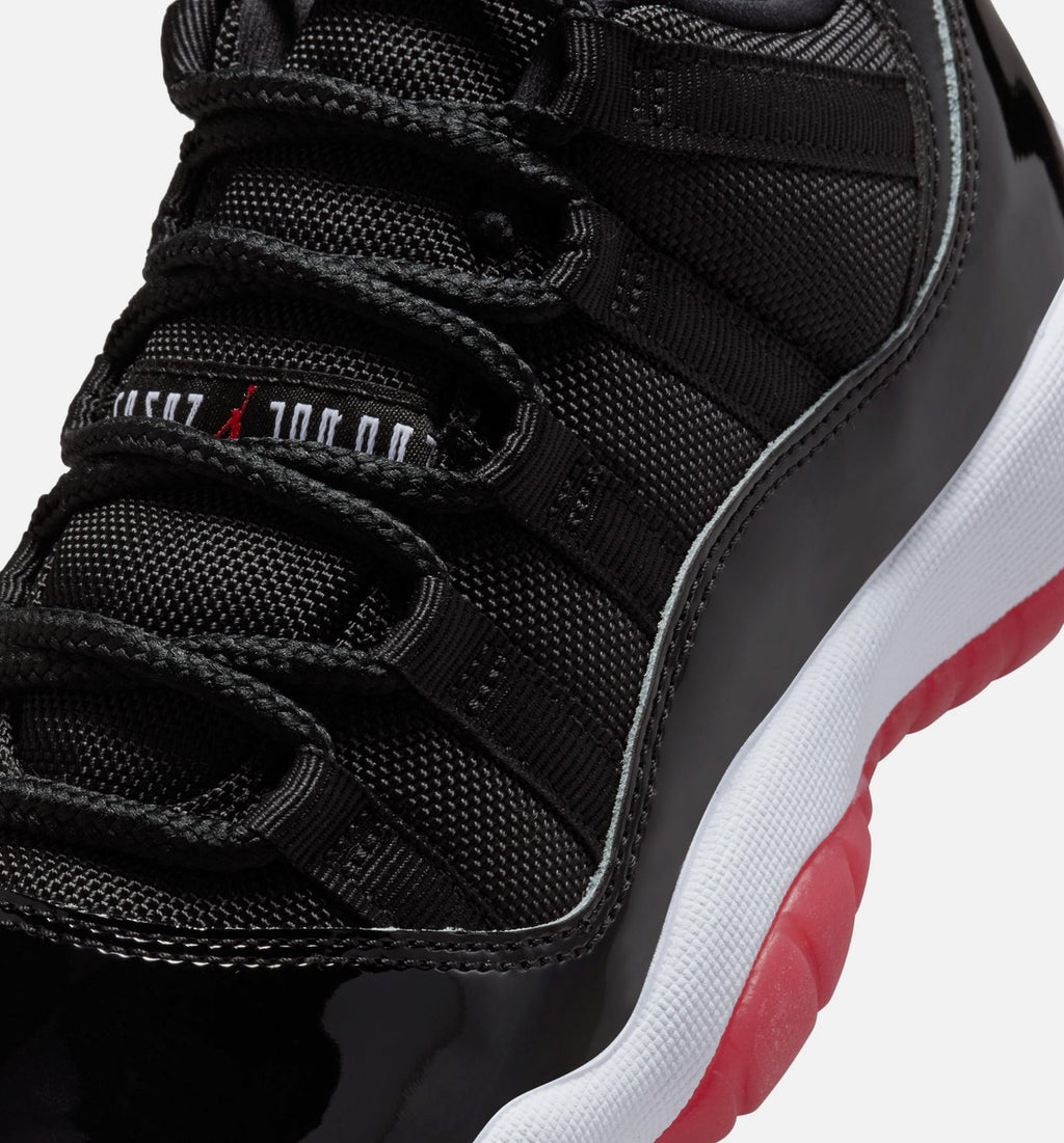 Air Jordan 11 Retro Bred 大童休闲运动鞋 - 黑色/校队红/白色