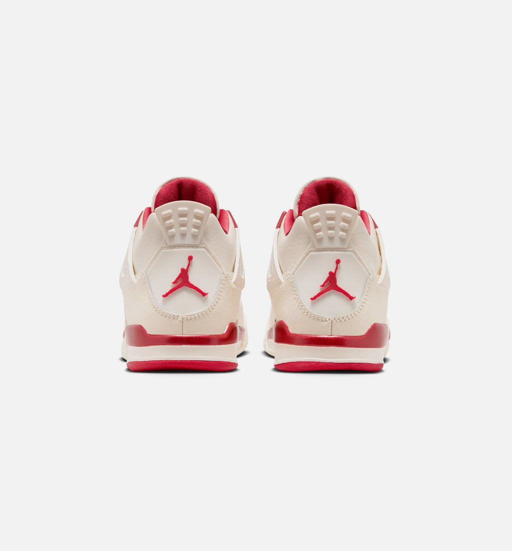 Air Jordan 4 Retro Valentine's Day 学龄前儿童休闲运动鞋 - 浅象牙白/塞拉红/浓红