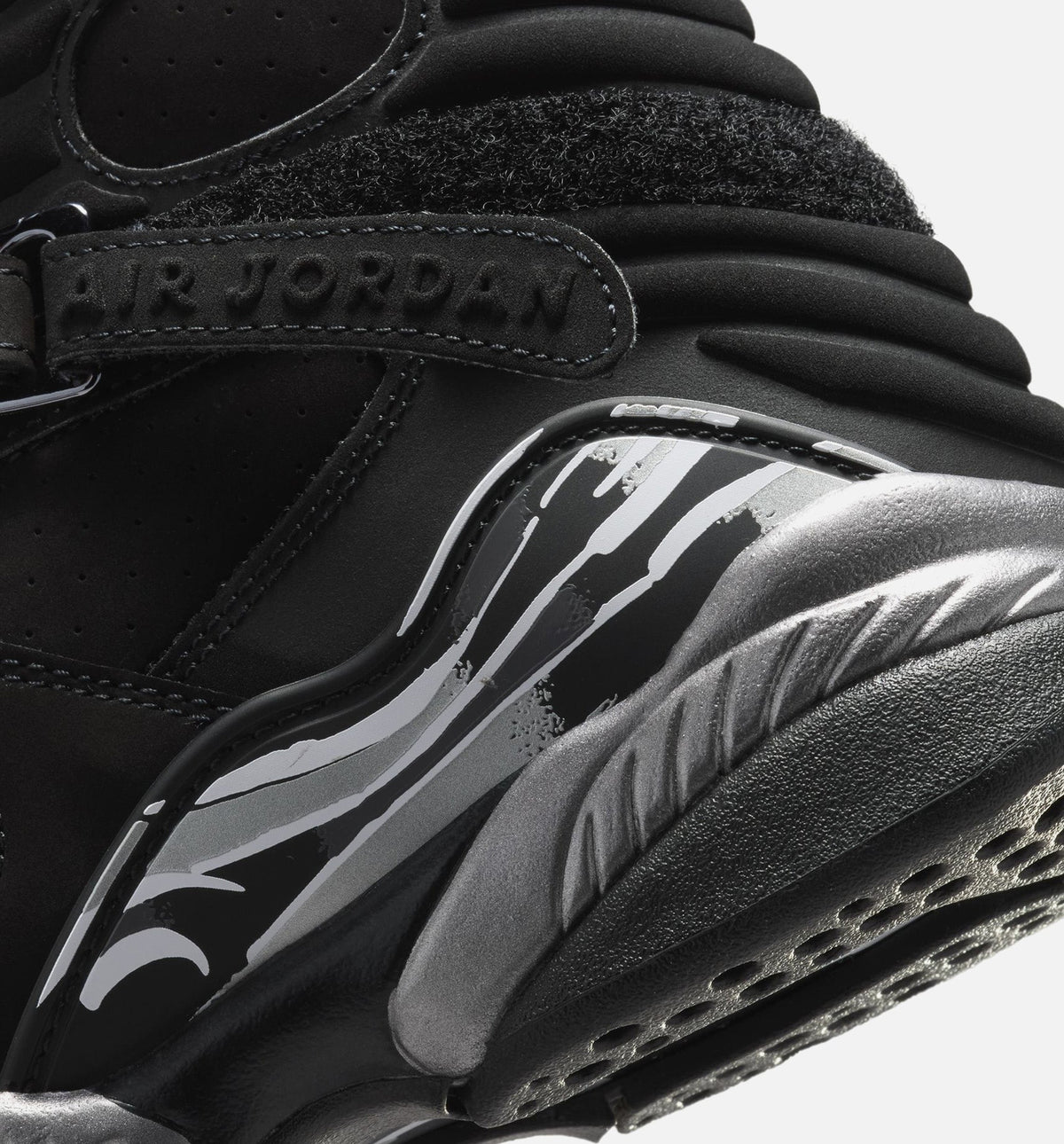 Air Jordan 8 Retro Chrome Black And Light Graphite 大童休闲运动鞋 - 黑色/白色/浅石墨灰