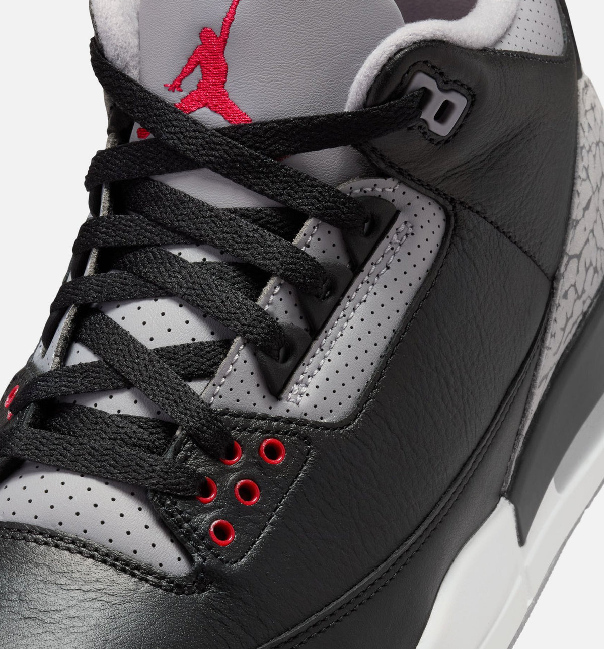 Air Jordan 3 Retro Black Cement 男士休闲运动鞋 - 黑/火焰红/水泥灰