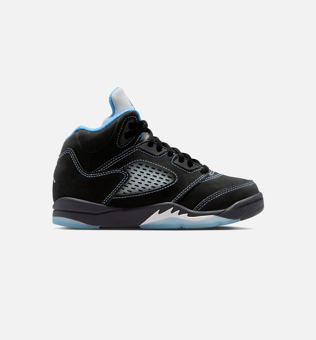 Air Jordan 5 Retro Black Carolina 学龄前儿童休闲运动鞋 - 黑色/大学蓝/白色