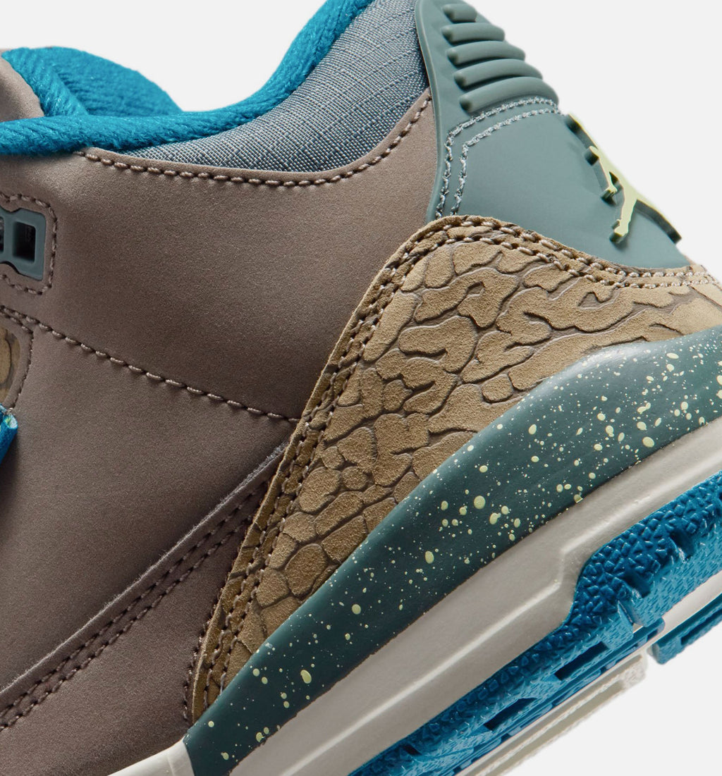 Air Jordan 3 Retro Olive Grey 学龄前儿童休闲运动鞋 - 橄榄灰/深渊绿/卡其色/海玻璃色