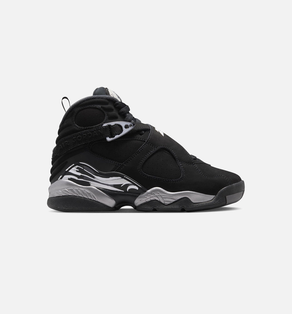 Air Jordan 8 Retro Chrome Black And Light Graphite 大童休闲运动鞋 - 黑色/白色/浅石墨灰