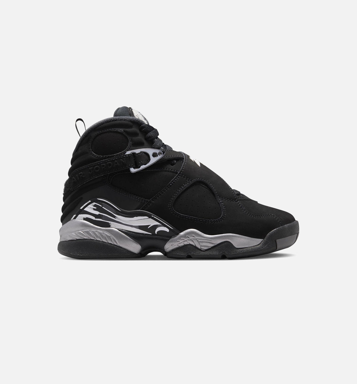 Air Jordan 8 Retro Chrome Black And Light Graphite 大童休闲运动鞋 - 黑色/白色/浅石墨灰