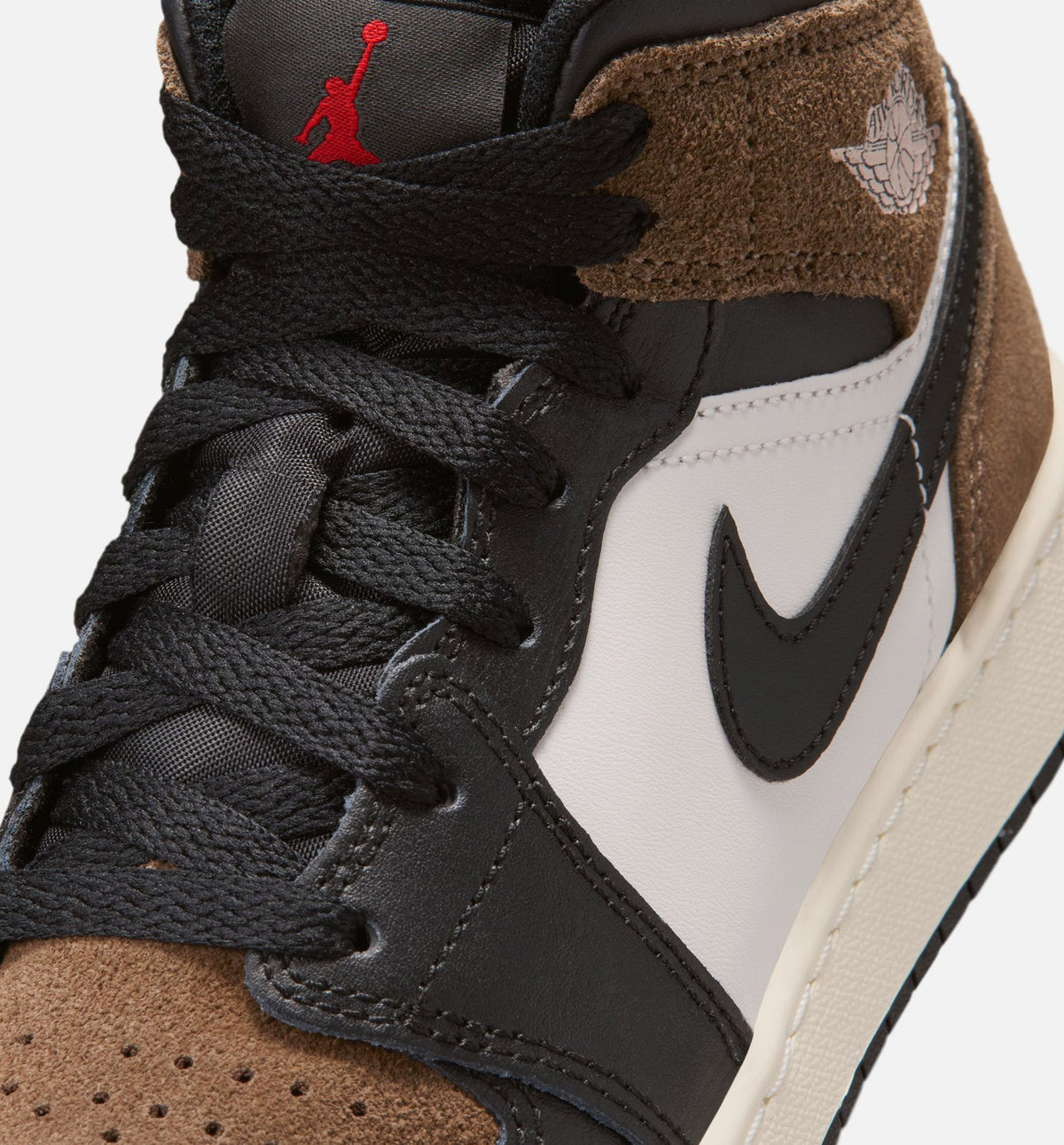 Air Jordan 1 Mid 大童休闲运动鞋 - 黑/幻影白/帕洛米诺/校队红