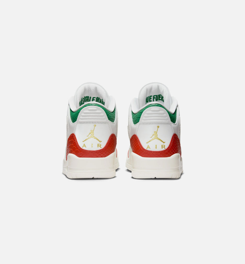 Air Jordan 3 Retro El Vuelo 男士休闲运动鞋 - 峰顶白/松绿/龙红/金属金