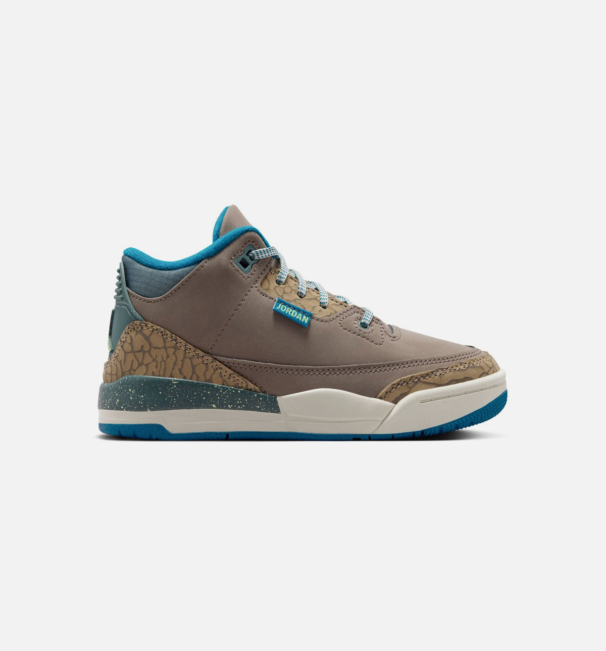 Air Jordan 3 Retro Olive Grey 学龄前儿童休闲运动鞋 - 橄榄灰/深渊绿/卡其色/海玻璃色