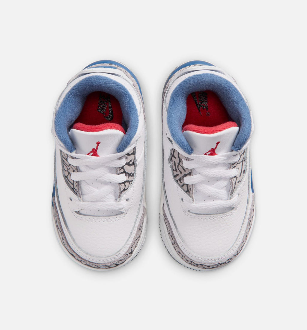 Air Jordan 3 Retro OG True Blue 婴幼童休闲鞋 - 白/火焰红/真蓝