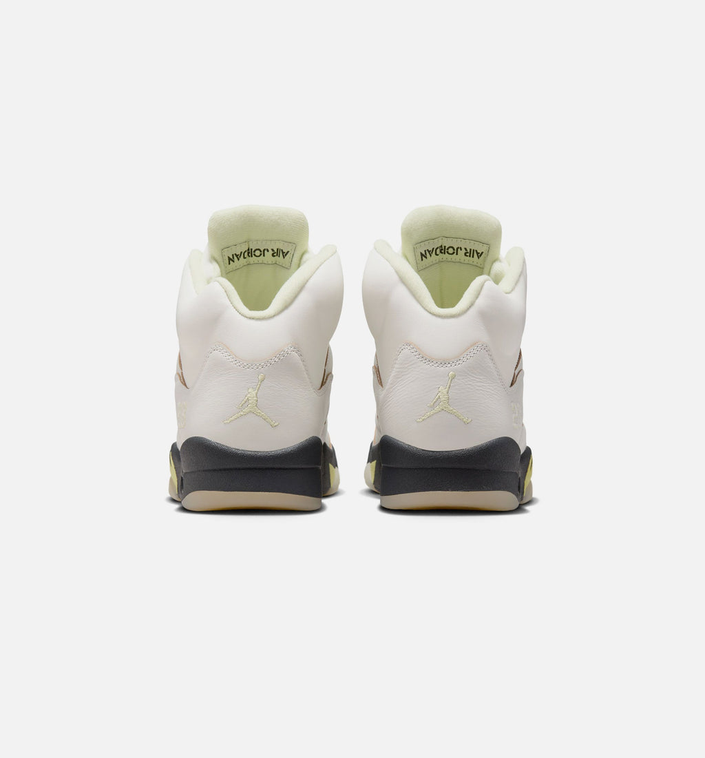 Air Jordan 5 Retro Luminous Green and Sail 女士休闲运动鞋 - 帆白色/荧光绿/炭灰色