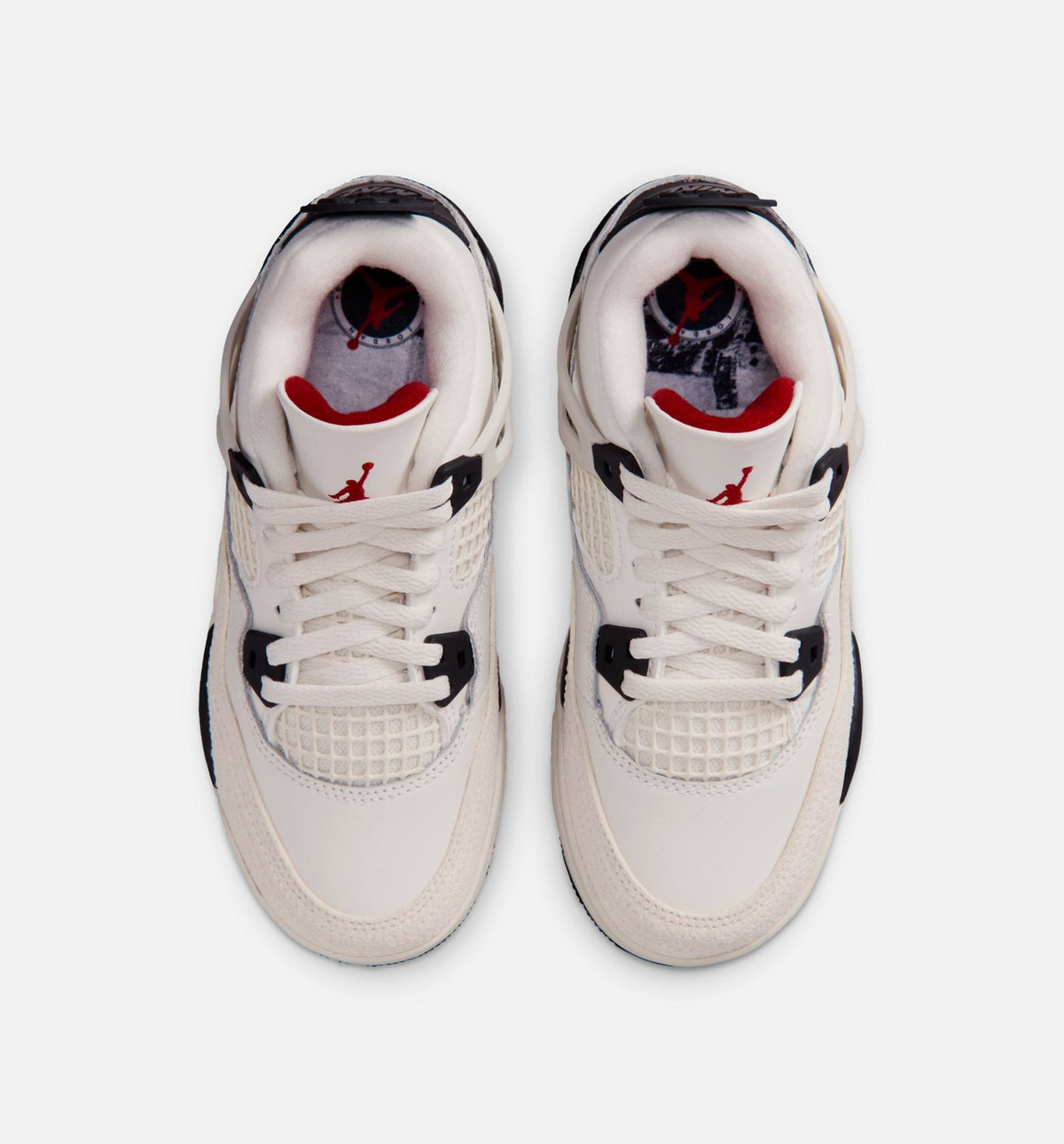 Air Jordan 4 Retro Flight Club 学龄前儿童休闲运动鞋 - 帆白/黑/大学红