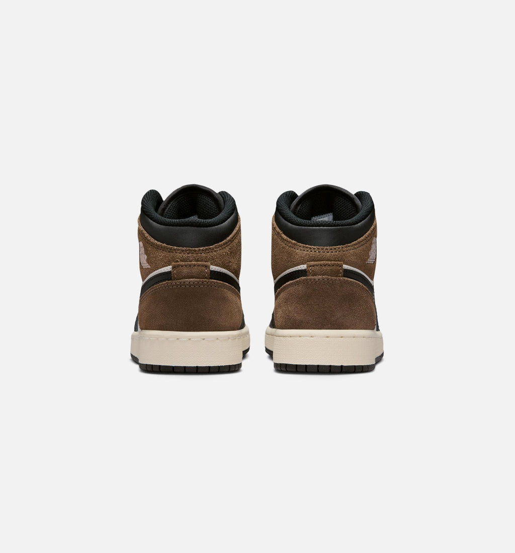 Air Jordan 1 Mid 大童休闲运动鞋 - 黑/幻影白/帕洛米诺/校队红