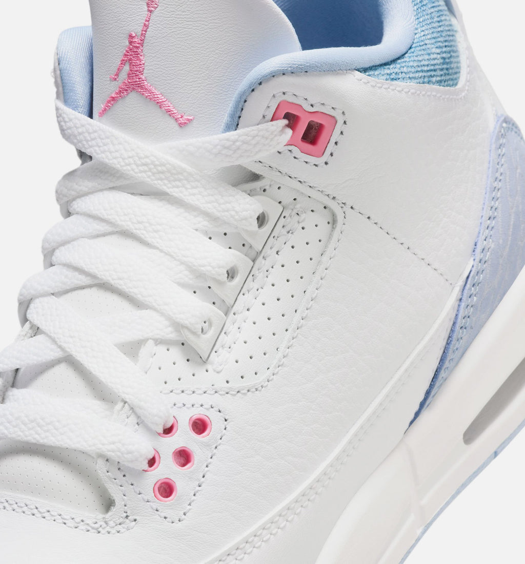 Air Jordan 3 Retro 大童休闲运动鞋 - 白/钴蓝/球场灰/粉光