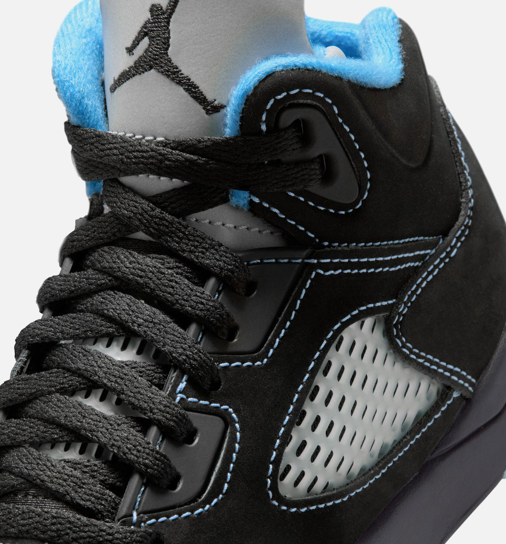 Air Jordan 5 Retro Black Carolina 学龄前儿童休闲运动鞋 - 黑色/大学蓝/白色