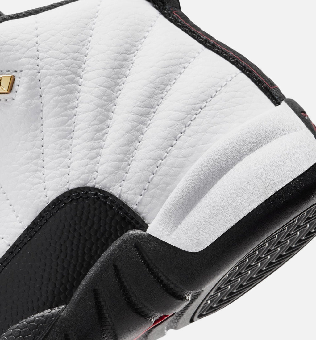 Air Jordan 12 Retro Taxi 学龄前儿童休闲运动鞋 - 白色/黑色/出租车黄