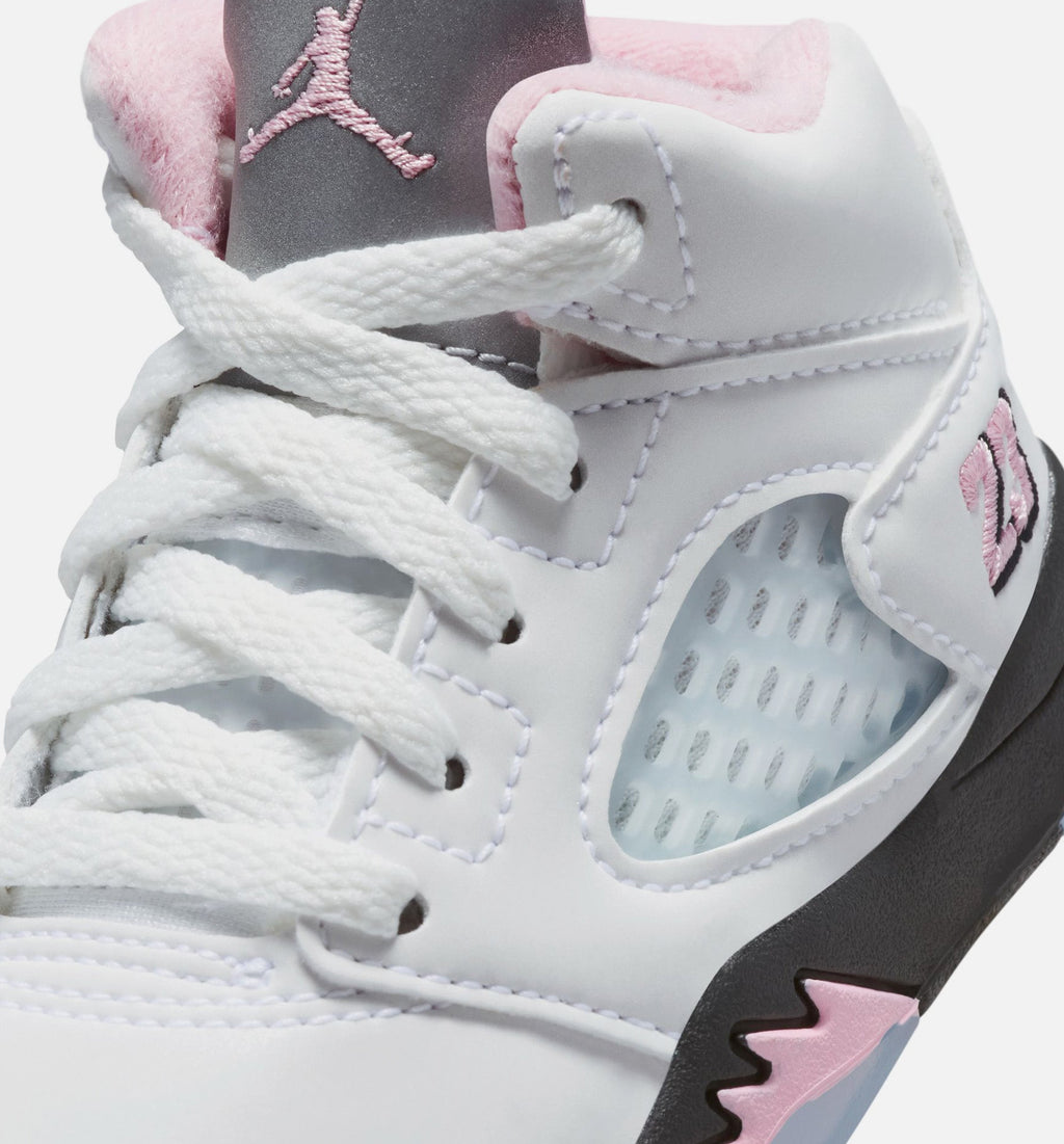 Air Jordan 5 Retro Medium Soft Pink 婴幼童休闲运动鞋 - 白色/黑色/柔粉色