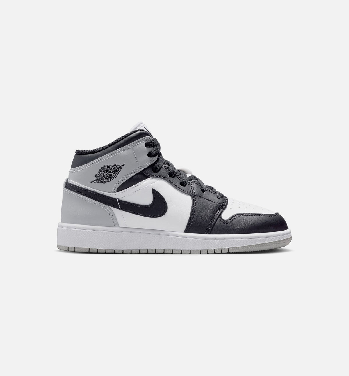 Air Jordan 1 Mid 大童休闲运动鞋 - 白/浅烟灰/黑