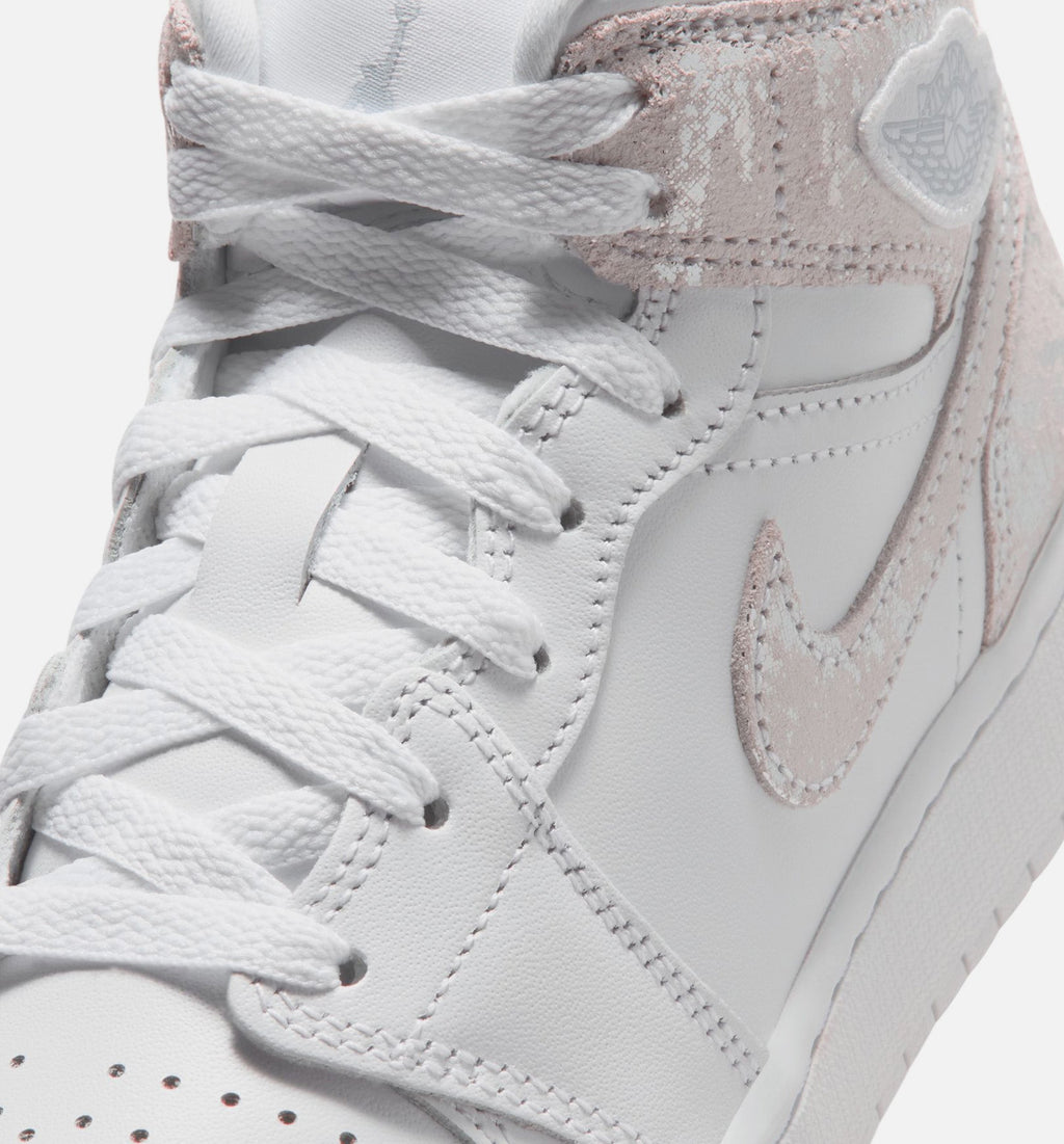 Air Jordan 1 Mid SE 大童休闲运动鞋 - 白/原野银
